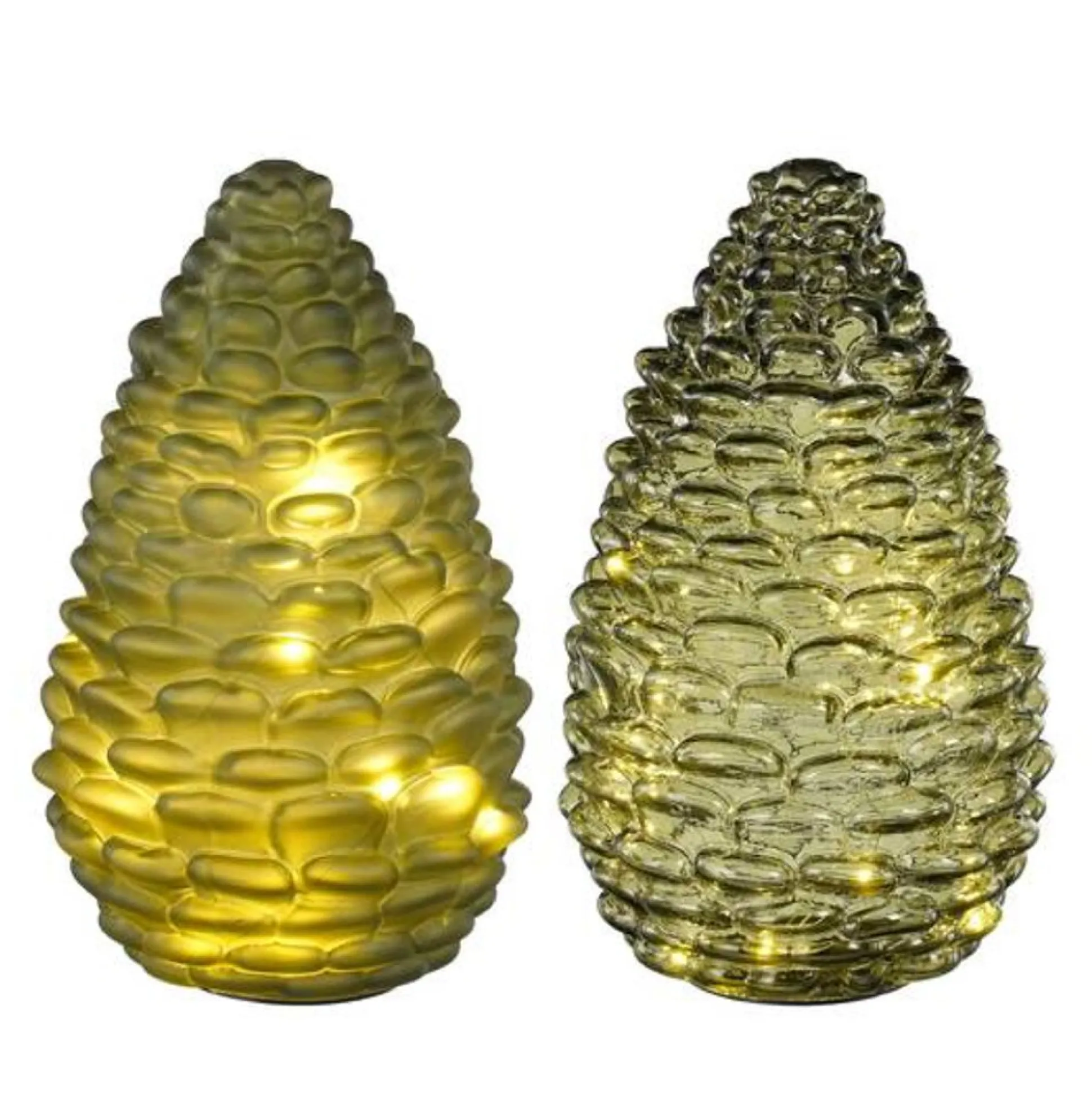 Dennenappel glas groen 15LED 15 cm