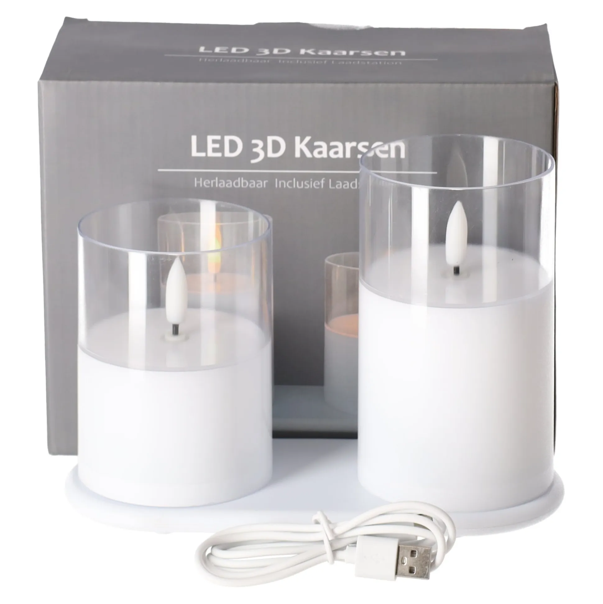 Kaars LED set 2 wit oplaadbaar