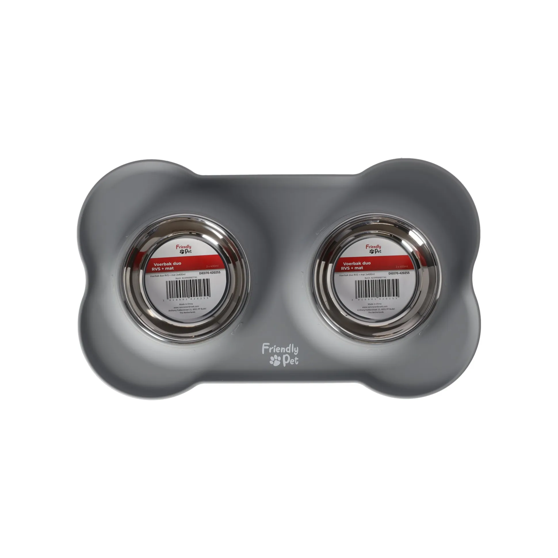 Voerbak duo RVS + mat 2x400ml